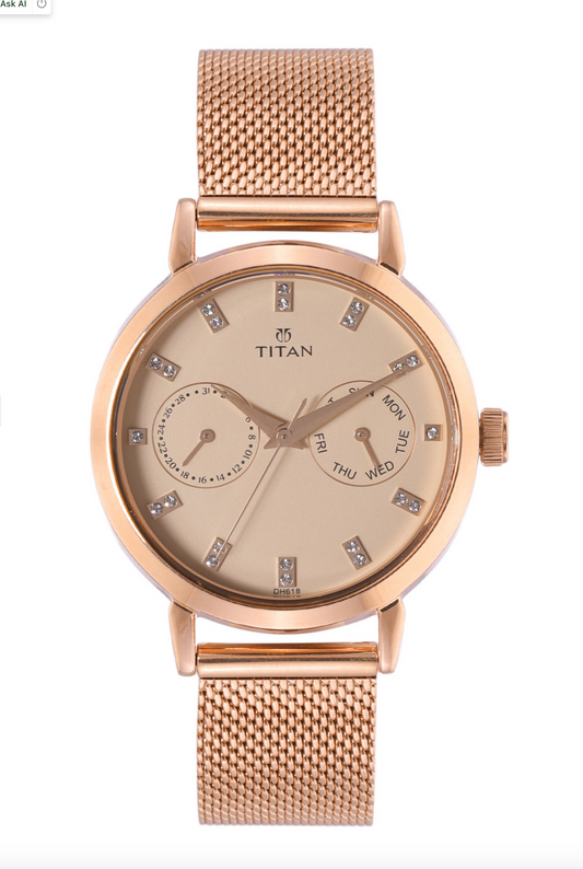 Titan Sparkle Women's Analog Watch Beige Dial With Rosegold Stainless Steel Mesh Band, 2569WM04