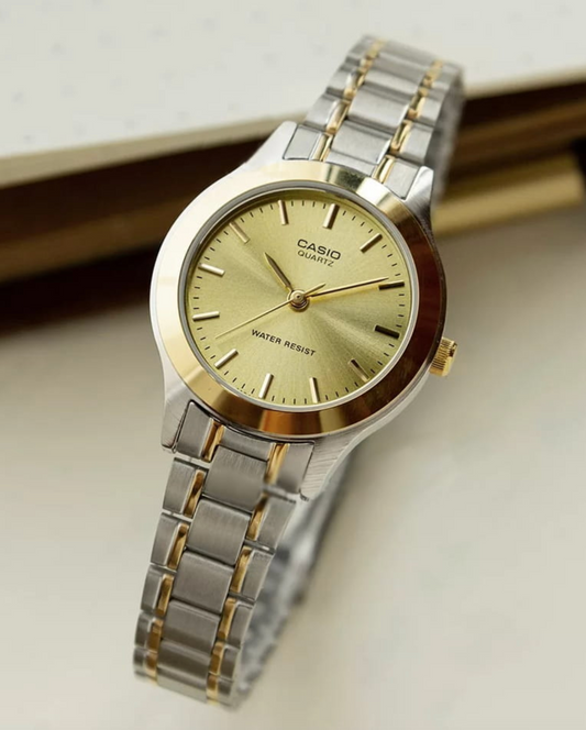 Casio Women's Watch Analog, Gold Dial Silver & Gold Stainless Steel Strap, LTP-1128G-9ARDF