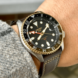 Seiko 5 Sports Men's Automatic GMT Watch Analog Black Dial with Brown Leather Strap, SSK036K