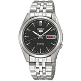 Seiko 21 Jewels Men's Automatic Watch Analog Black Dial with Silver Stainless Steel Band, SNK361K