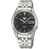 Seiko 21 Jewels Men's Automatic Watch Analog Black Dial with Silver Stainless Steel Band, SNK361K