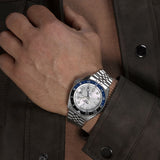 Seiko 5 Sports Men's Automatic GMT Watch Analog White Dial with Silver Stainless Steel Band, SSK033K