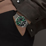 Seiko 5 Sports Men's Automatic GMT Watch Analog Green Dial with Silver Stainless Steel Band, SSK035K