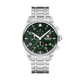 Swiss Military Hanowa Men's Chronograph Watch Olive Green Dial with Silver Stainless Steel Bracelet, SMWGI0000404