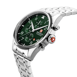 Swiss Military Hanowa Men's Chronograph Watch Olive Green Dial with Silver Stainless Steel Bracelet, SMWGI0000404