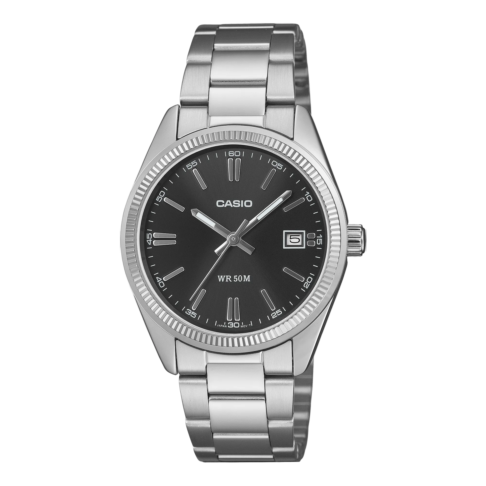 Casio UTP-1302PD-1AVDF Unisex Analog Watch Black Dial with Silver Stainless Steel Band