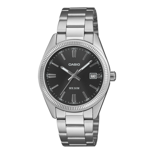Casio UTP-1302PD-1AVDF Unisex Analog Watch Black Dial with Silver Stainless Steel Band