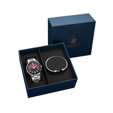 Beverly Hills Polo Club Men's Watch Gift Set Red Dial With Silver Stainless Steel Band, BP3655X.380