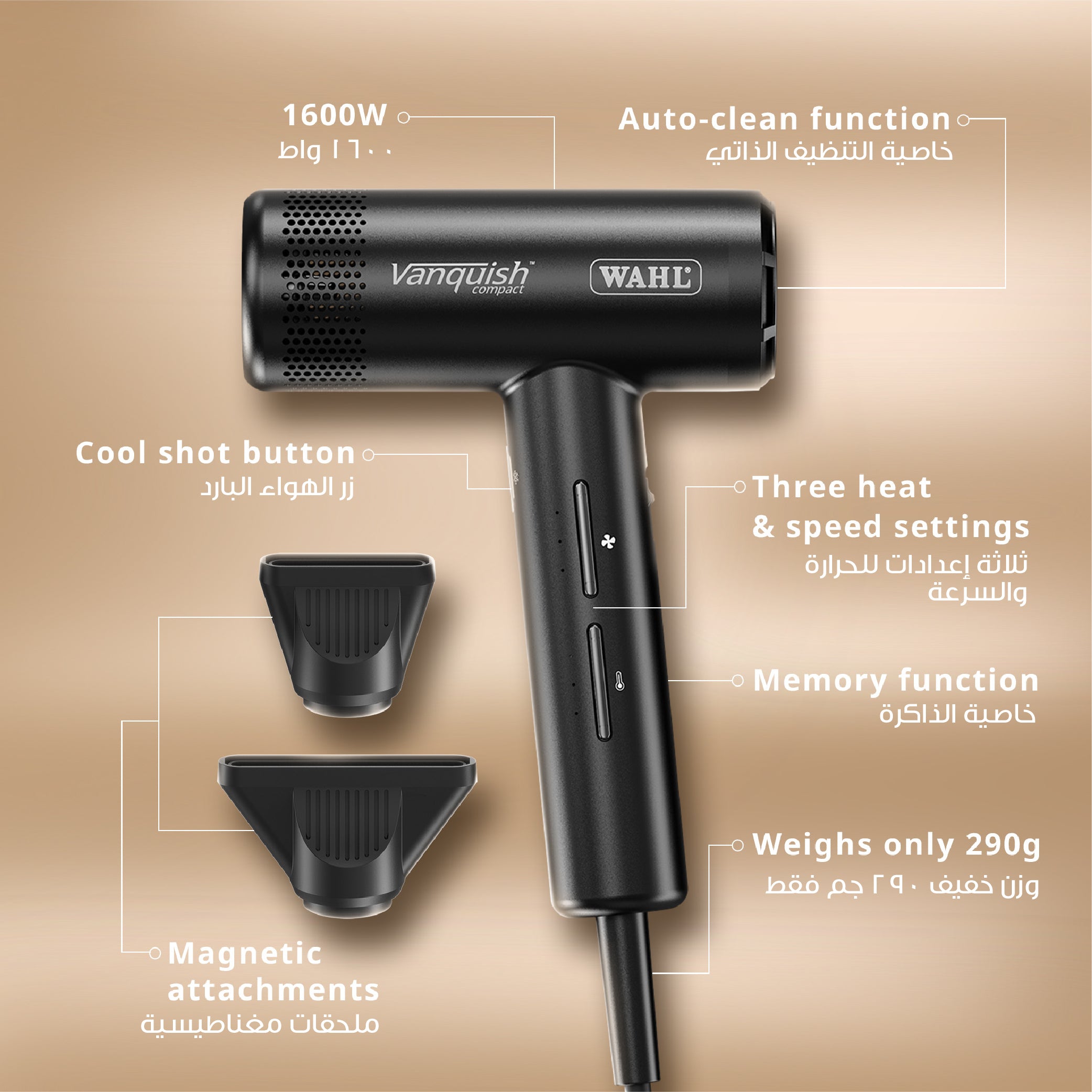 Wahl Vanquish Compact Corded Hair Dryer Black, 4322-0370 Wahl grooming product