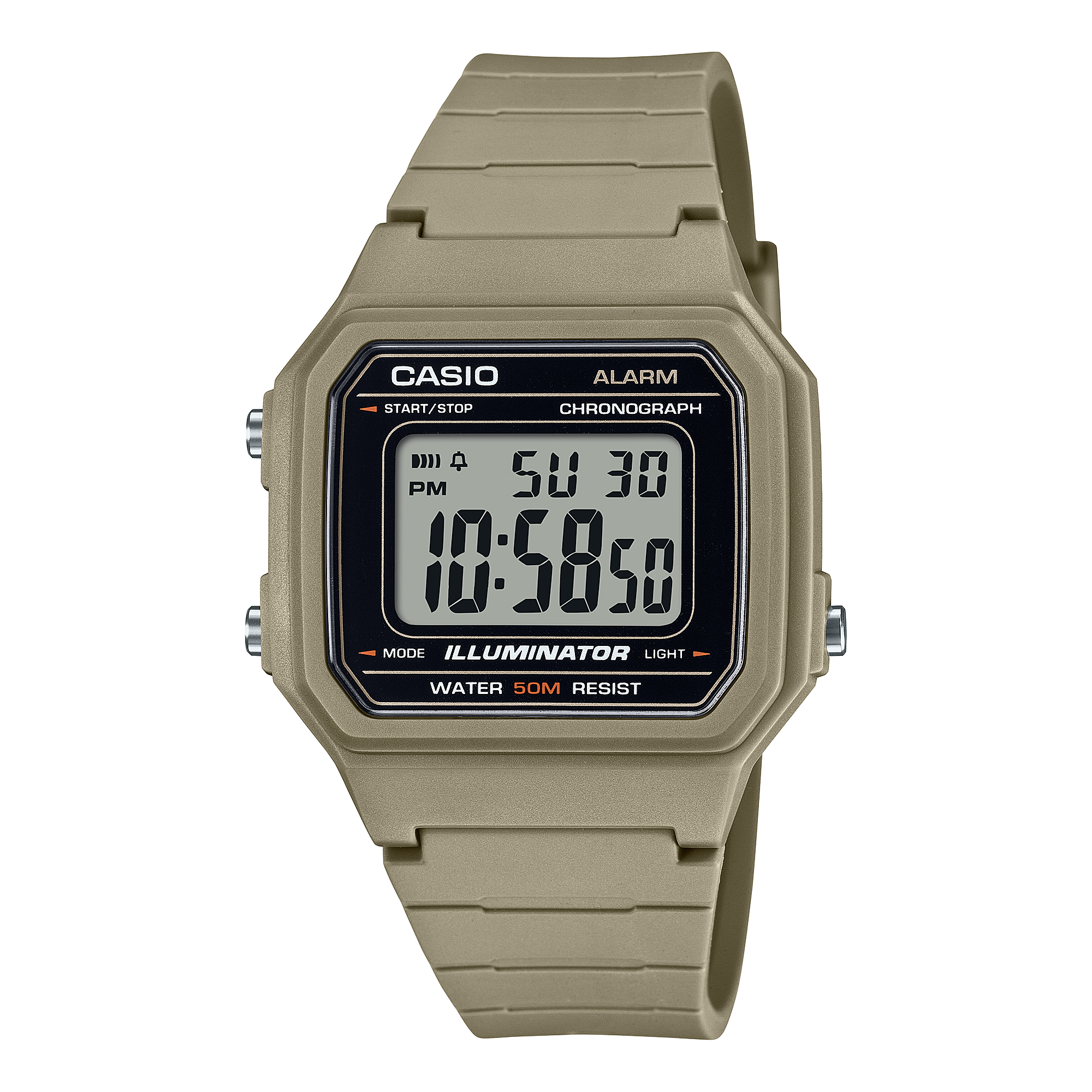 Casio Men's Digital Watch, Beige Dial With Green Resin Band, W-217H-5AVDF | Kewalrams Bahrain