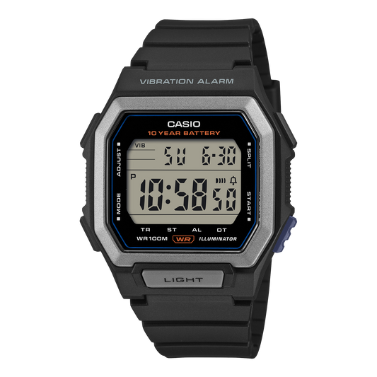 Casio W-738H-1AVDF Men's Digital Watch Grey Dial with Black Resin Strap and Vibration Alarm