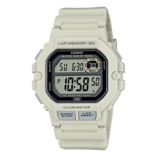 Casio men analog watch, digital dial with beige resin band, model CS-WS-1400H-8AVDF, Bahrain