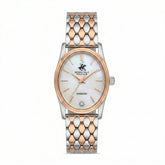 Beverly Hills Polo Club Women's Diamond Accent Analog Watch with White Mother of Pearl Dial and Silver and Rose Gold Stainless Steel Band, BP3926X.520