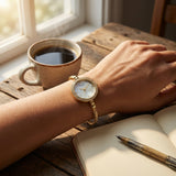 Titan Womens Raga Spotlight Analog Watch White Dial with Gold Stainless Steel Band,95425YM01