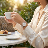 Beverly Hills Polo Club Women's Diamond Accent Analog Watch with White Mother of Pearl Dial and Silver and rose-gold-111 Stainless Steel Band, BP3894X.520