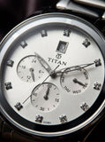 Titan Purple Women's Watch Analog White Dial with Silver Stainless Steel Band, 9967SM01