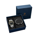 Beverly Hills Polo Club Men's Watch Gift Set Green Dial With Silver Stainless Steel Band, BP3655X.370