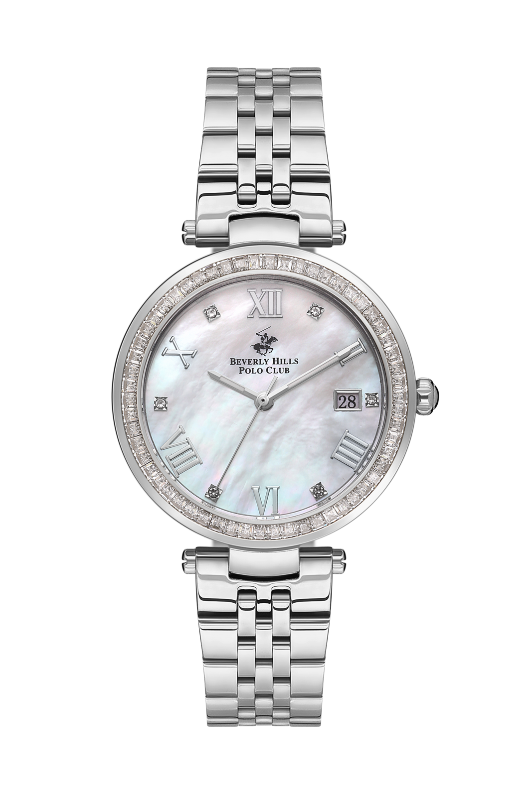 Beverly Hills Polo Club Women's Watch Analog Mother of Pearl Dial with Silver Stainless Steel Band, BP3583X.320