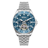 Lee Cooper Men's Automatic Watch Analog Blue Dial with Silver Gold Stainless Steel Band, LC08192.300