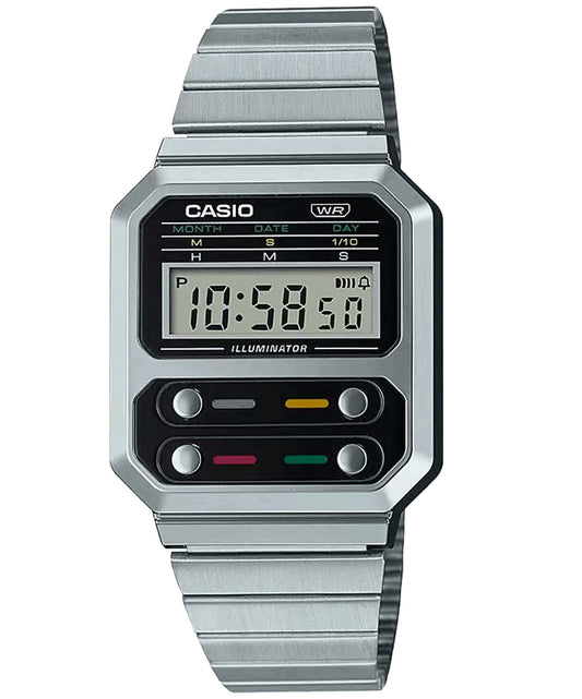 Casio men analog watch, black dial with comfortable strap, model CS-A100WE-1ADF, Bahrain