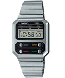 Casio, Men's Watch Vintage Collection Digital Display, Black Dial Silver Stainless Steel Band, A100WE-1ADF