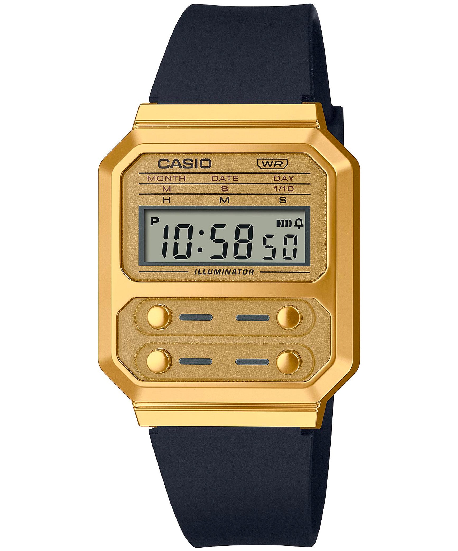Casio, Men's Watch Digital, Gold Dial Black Rubber Band, A100WEFG-9AD