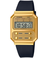 Casio, Men's Watch Digital, Gold Dial Black Rubber Band, A100WEFG-9AD