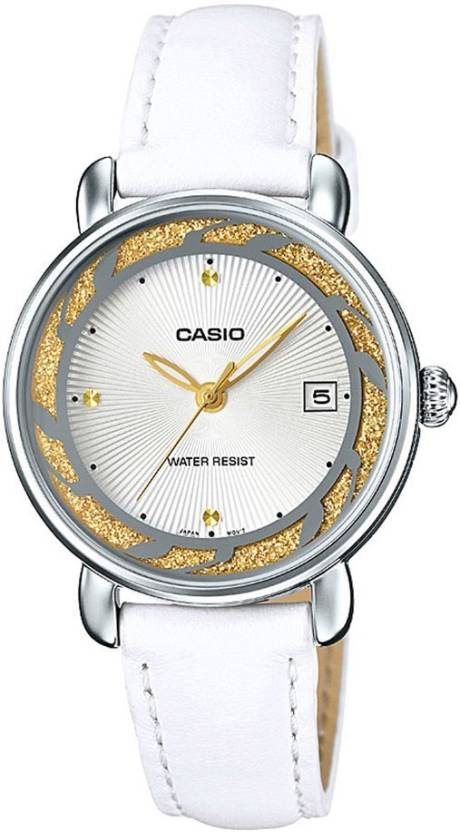 Casio, Women’s Watch Analog, White Dial White Leather Band, LTP-E118RL-2ADF