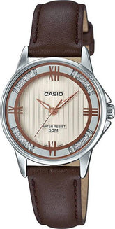 Casio, Women's Watch Fashion Collection Analog, Beige Dial Brown Leather Band, LTP-1391L-5AVDF