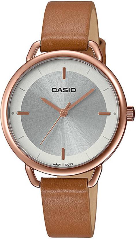 Casio, Women’s Watch Analog, Silver Dial Rose Gold Leather Band, LTP-E413PL-7ADF
