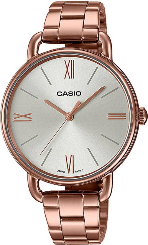 Casio, Women’s Watch Analog, Silver Dial Rose Gold Leather Band, LTP-E414R-7ADF