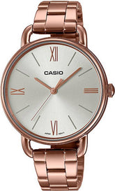 Casio, Women’s Watch Analog, Silver Dial Rose Gold Leather Band, LTP-E414R-7ADF