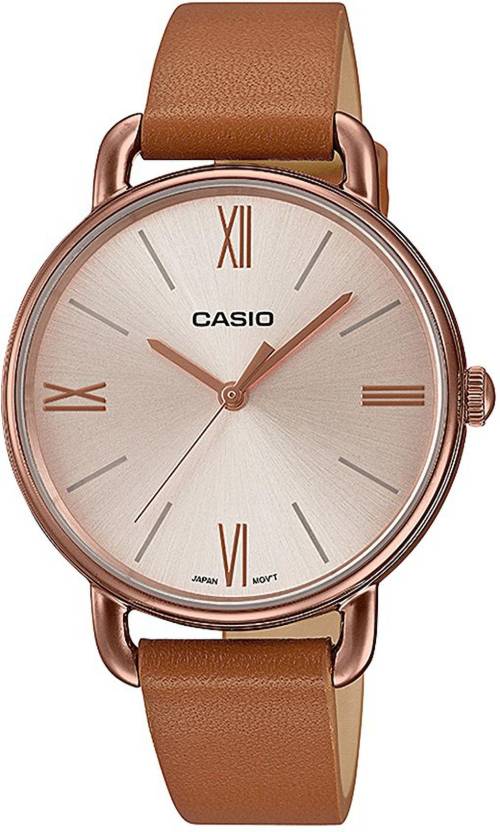 Casio, Women’s Watch Analog, Rose Gold Dial Rose Gold Leather Band, LTP-E414RL-5ADF