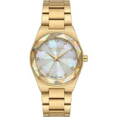 Lee Cooper Women's Analog Watch with White Mother Of Pearl Dial and Gold Stainless Steel Band, LC08378.130