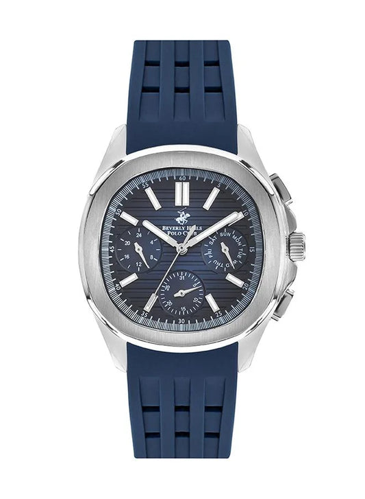 Beverly Hills Polo Club Men's Multifunction Watch with Dark Blue Dial and Blue Silicone Band, BP3211X.499