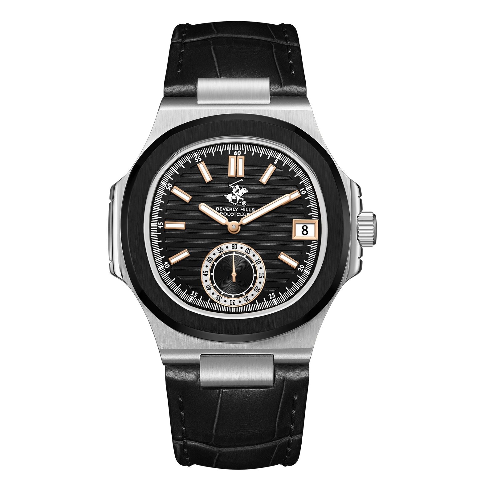 Beverly Hills Polo Club Men's Watch Analog Black Dial with Black Leather Strap, BP3792X.361