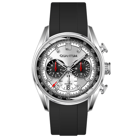 Quantum Men's Multifunction Watch Silver Dial Black Silicone Band, ADG1301.331