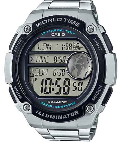 Casio, Men’s Watch Digital, Black Dial Silver Stainless Band, AE-3000WD-1AVDF
