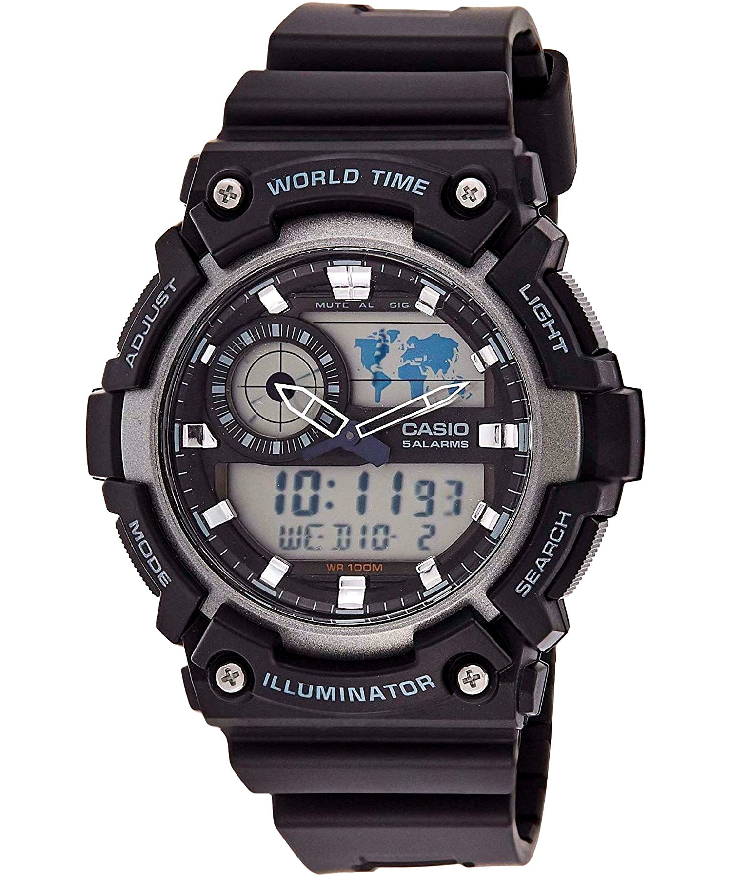Casio, Men’s Watch Analog-Digital,Grey & Black Dial Black Resin Band, AEQ-200W-1AVDF