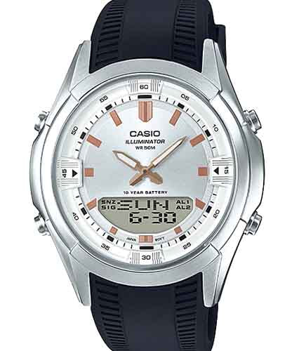 Casio, Men’s Watch Analog-Digital, Silver Dial Black Resin Band, AMW-840-7AVDF