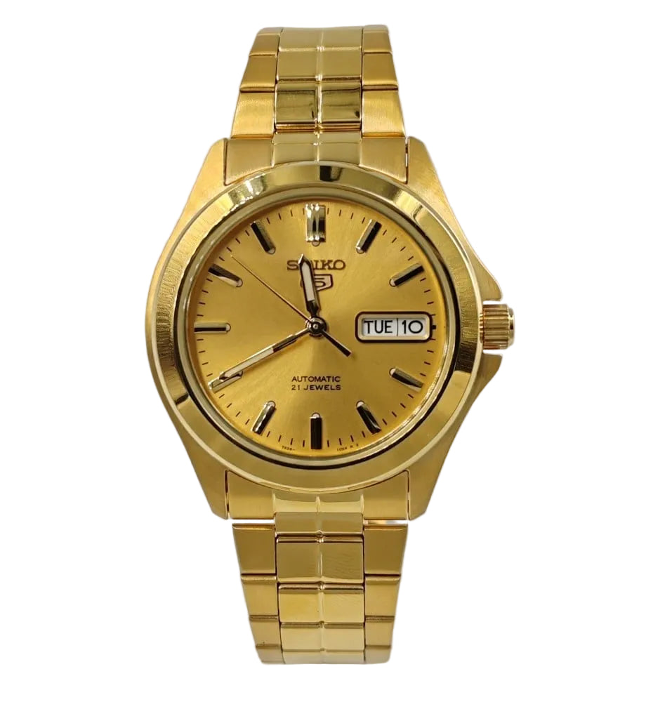 Seiko Men's Mechanical Watch Analog, Gold Dial with Gold Stainless Band, SNKK98K authentic Seiko watch with original box and warranty papers