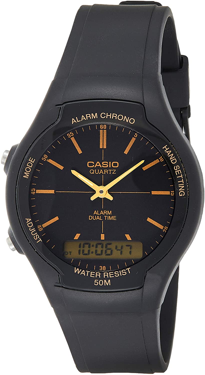 Casio, Men’s Watch Analog-Digital, Black Dial Black Resin Band, AW-90H-9EVDF