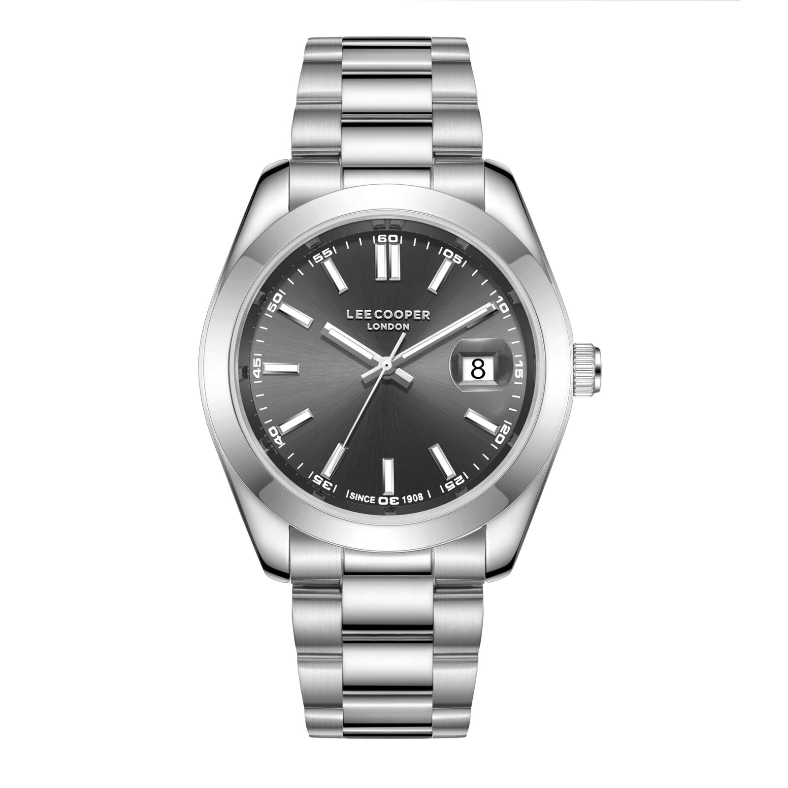 Lee Cooper Men's Watch Analog Gray Dial with Silver Stainless Steel Band, LC08189.360