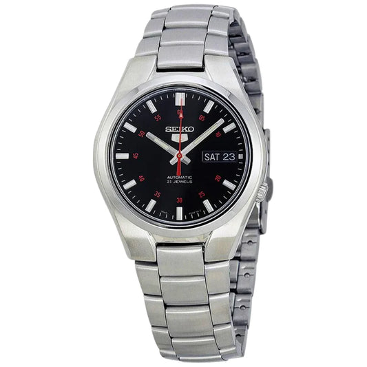 Seiko 21 Jewels Men's Automatic Watch Analog Black Dial with Silver Stainless Steel Band, SNK617K