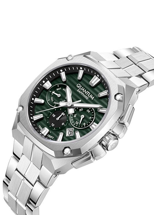 Quantum Men's Chronograph Watch Dark Green Dial Metal Band, ADG1253.370