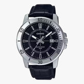 Casio Men's Watch, Black Dial Black Leather Strap, MTP-VD01L-1CVUDF