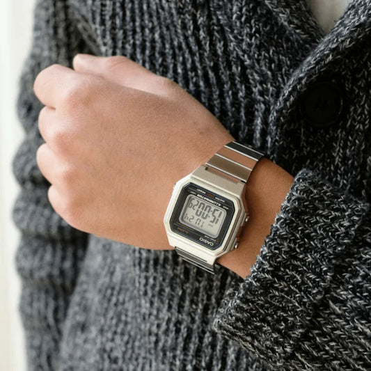 Casio Men's Watch Vintage Collection Digital, Black Dial Grey Stainless Steel Strap, B650WD-1ADF