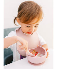 Milk It Baby Dusty Pink Bib & Bowl Set, 100% Food Grade Silicone Set, MI-BBDP003