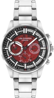 Lee Cooper Men's  Multifunction Watch Black Dial With Red Silicone Strap,LC08238.358