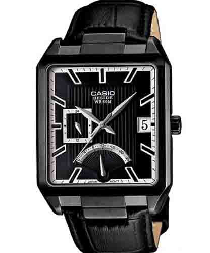Casio, Men’s Watch  Beside Collection  Analog, Black Dial Black Leather Band, BEM-309BL-1AVDF